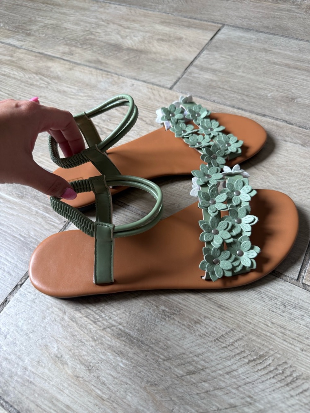 Floral Strap Women's Sandals in Sage Green